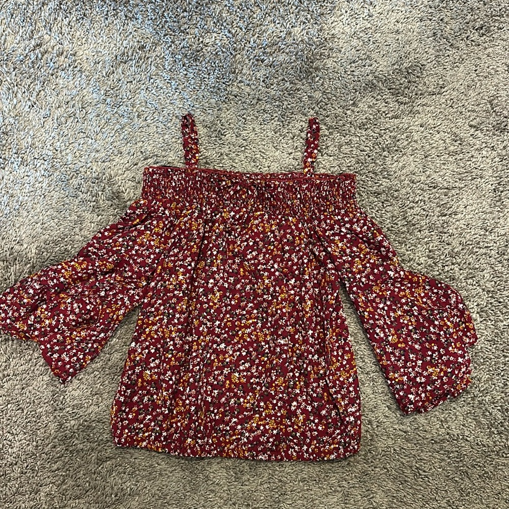 Amy Byer off the shoulder red floral top. Size M in kids (10-12).